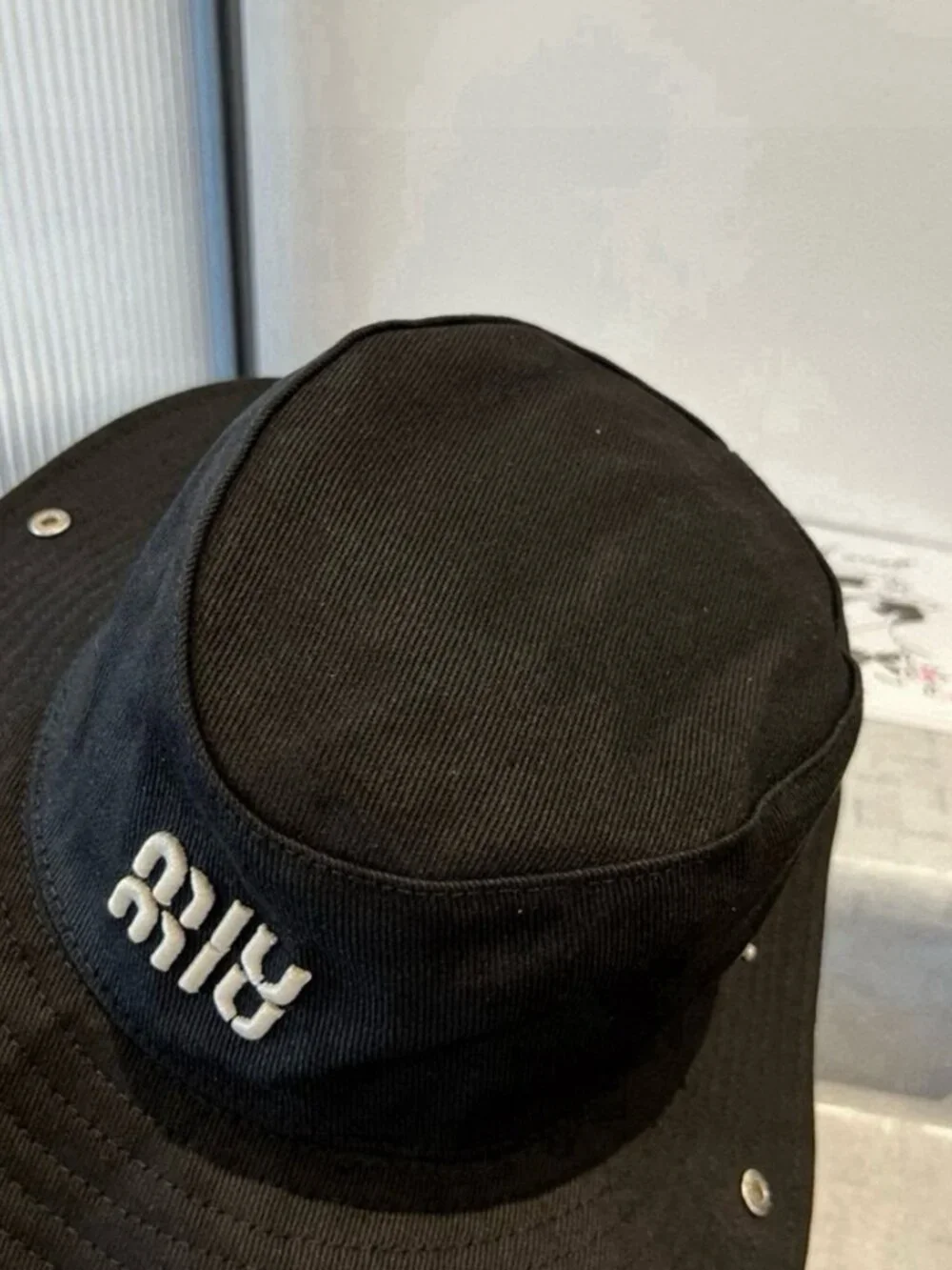 Miu Miu Logo Wide Brim Fisherman Bucket Hat